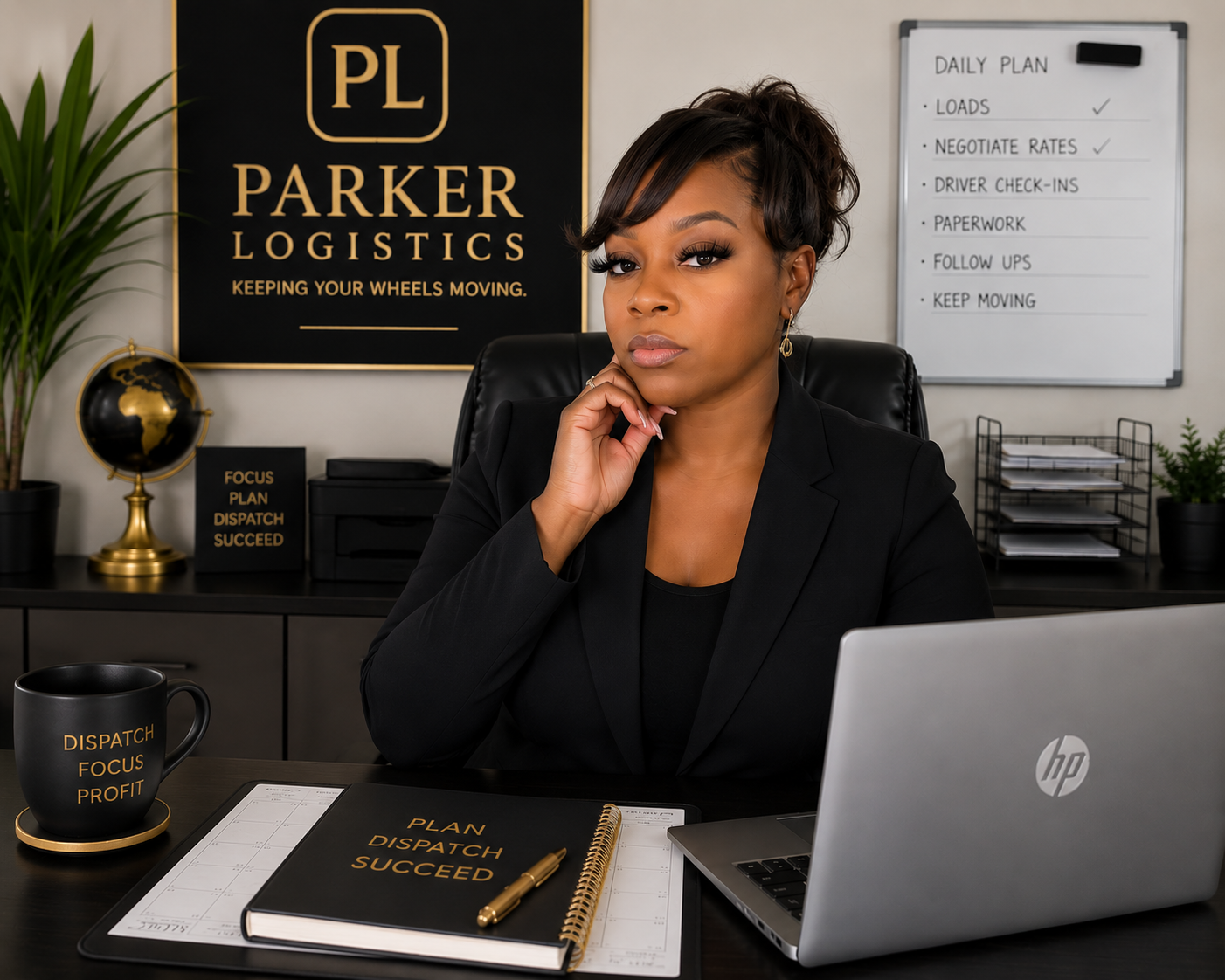 Nakia Parker, founder of Parker Logistics, in a professional home office